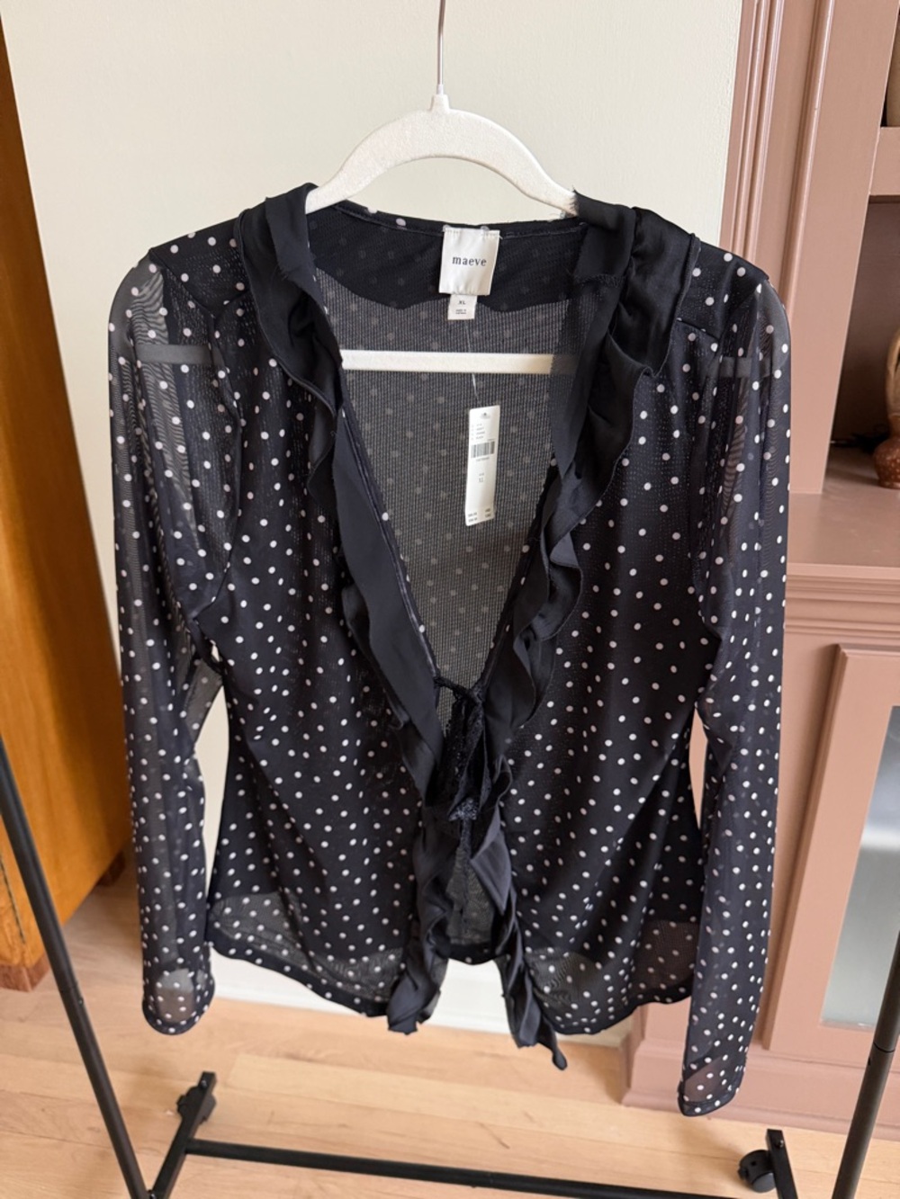 Maeve Lace Trim Sheer Cardigan Top
